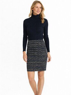 Blue & Black Kasper Geometric Skirt | Size 10P | Fully Lined Career Office Wear